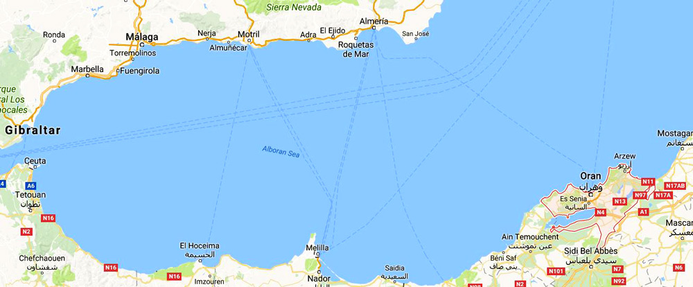 Map of Gilbraltar to Oran