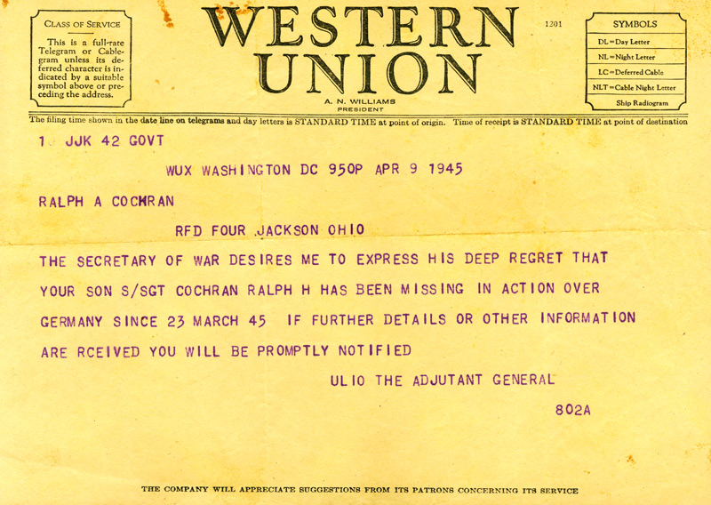 Telegram Ralph Cochran is Missing