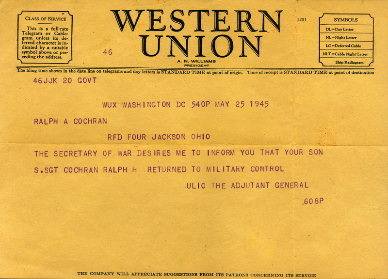 Telegram Ralph Cochran is Back in Military Control