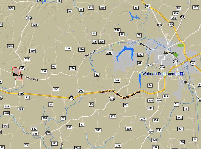 Map of Jackson to Beaver Ohio